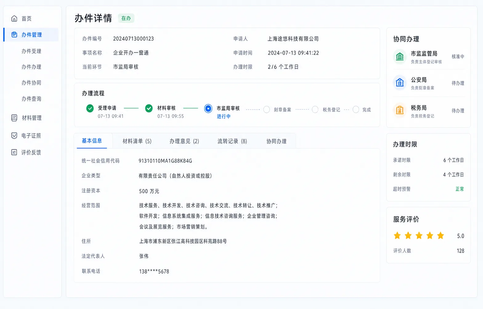 途悠政务服务协同平台办件详情界面
